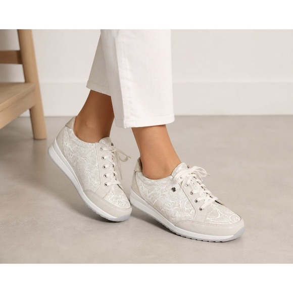 Finn Comfort Shoes - Finn Comfort Womens 6.5 Silver Swirl Leather Lace‎ Up Walking Sneakers Germany